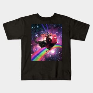 Lazer Warrior Space Cat Riding Chicken With Pizza Kids T-Shirt